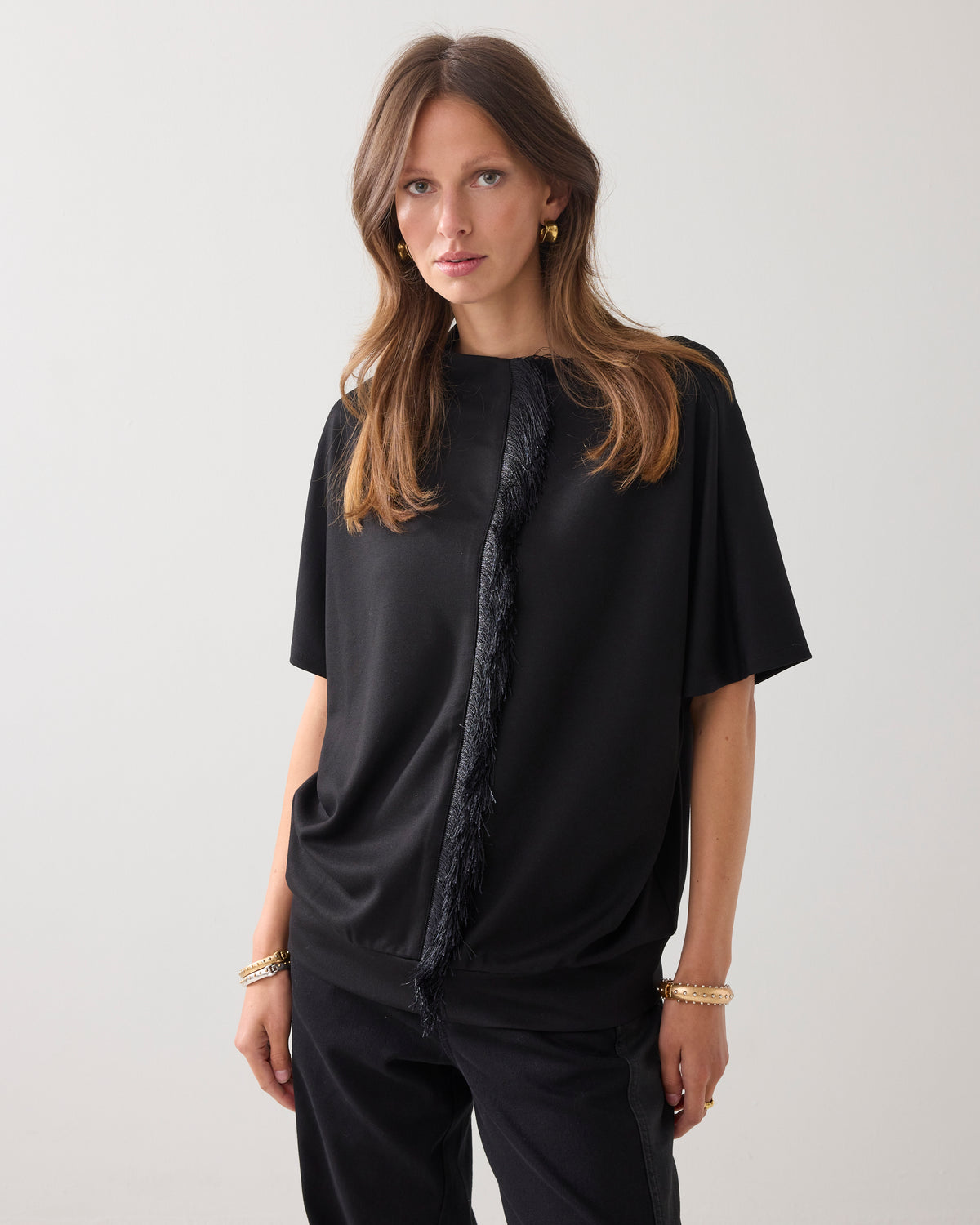 Black Fringe Detail Top