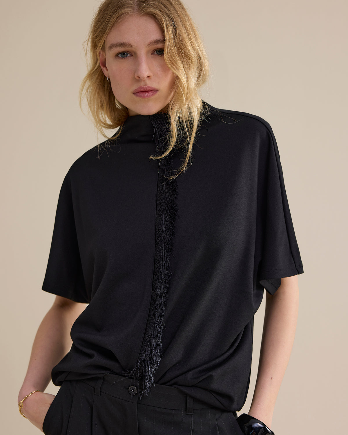 Black Fringe Detail Top