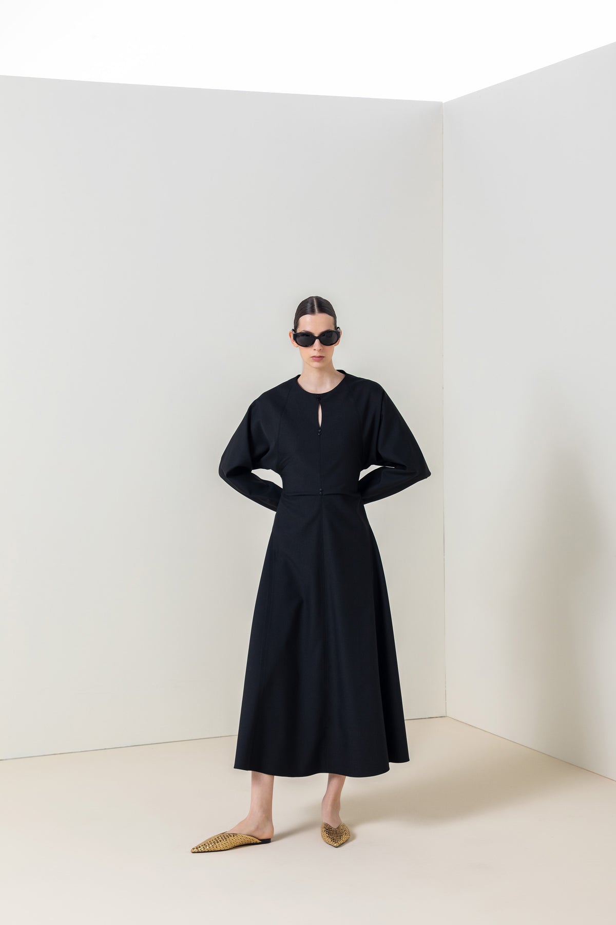 Black Midi Dress with Statement Sleeves