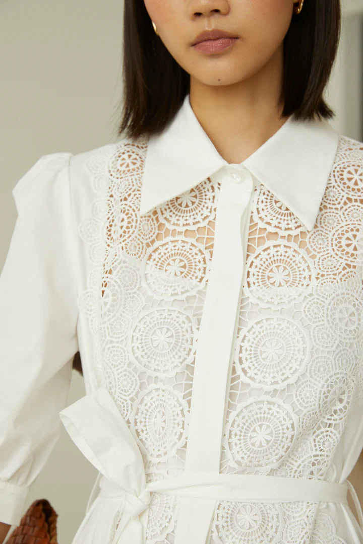 Lenka Embroidered White Shirt Dress