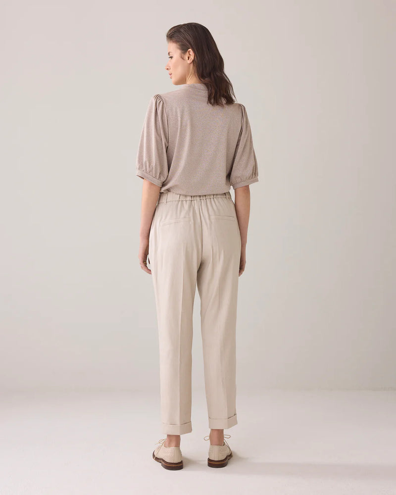 Trousers in Linen-Blend with Turn-ups