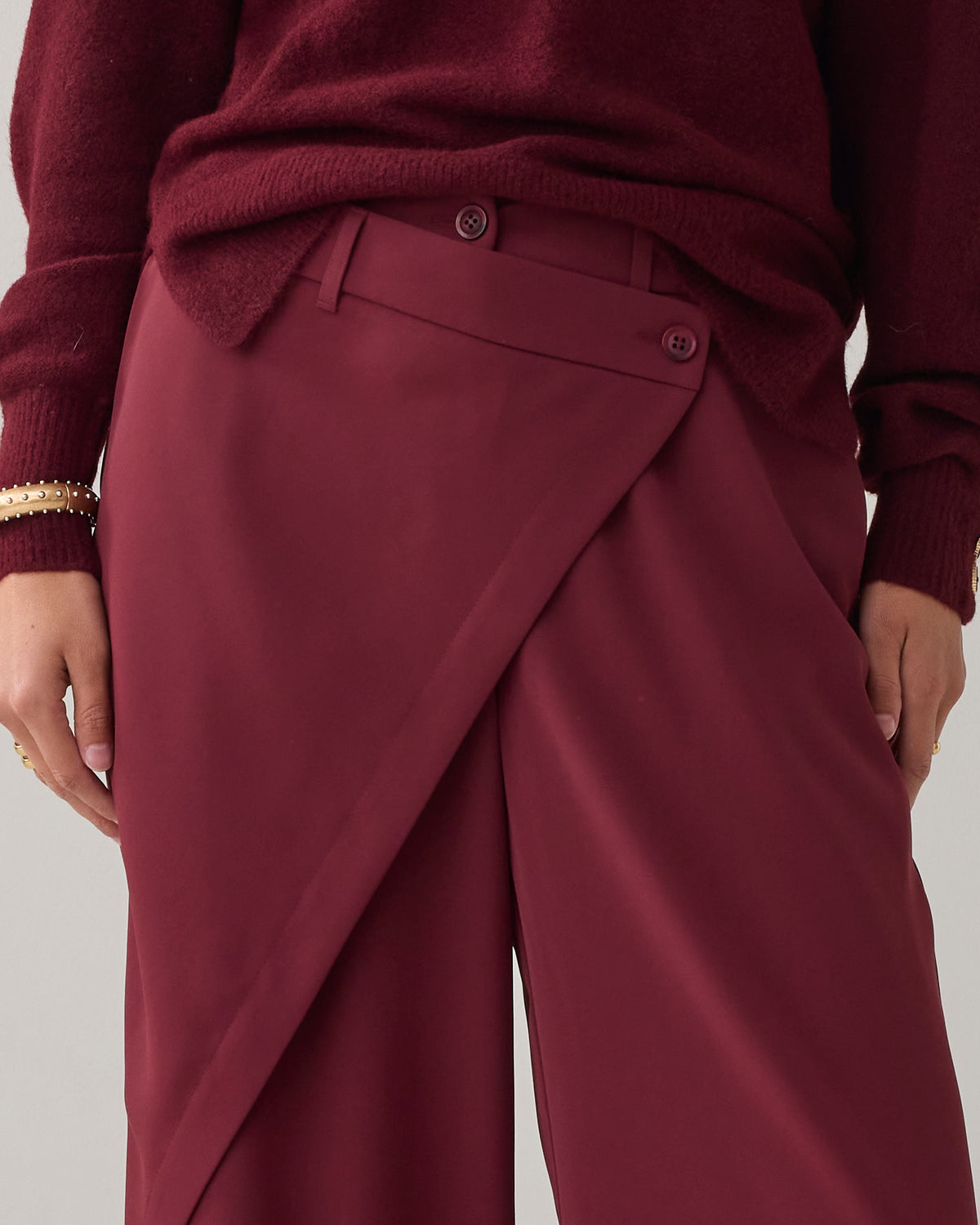 Wrap-Detail Wide Leg Trousers