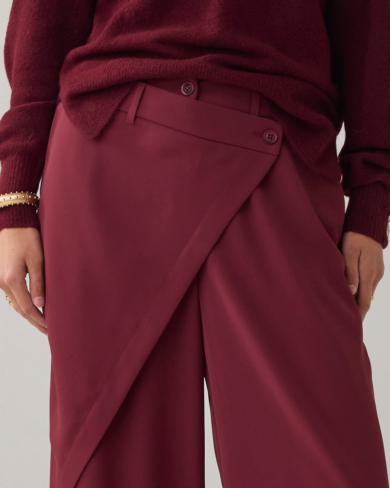 Wrap-Detail Wide Leg Trousers