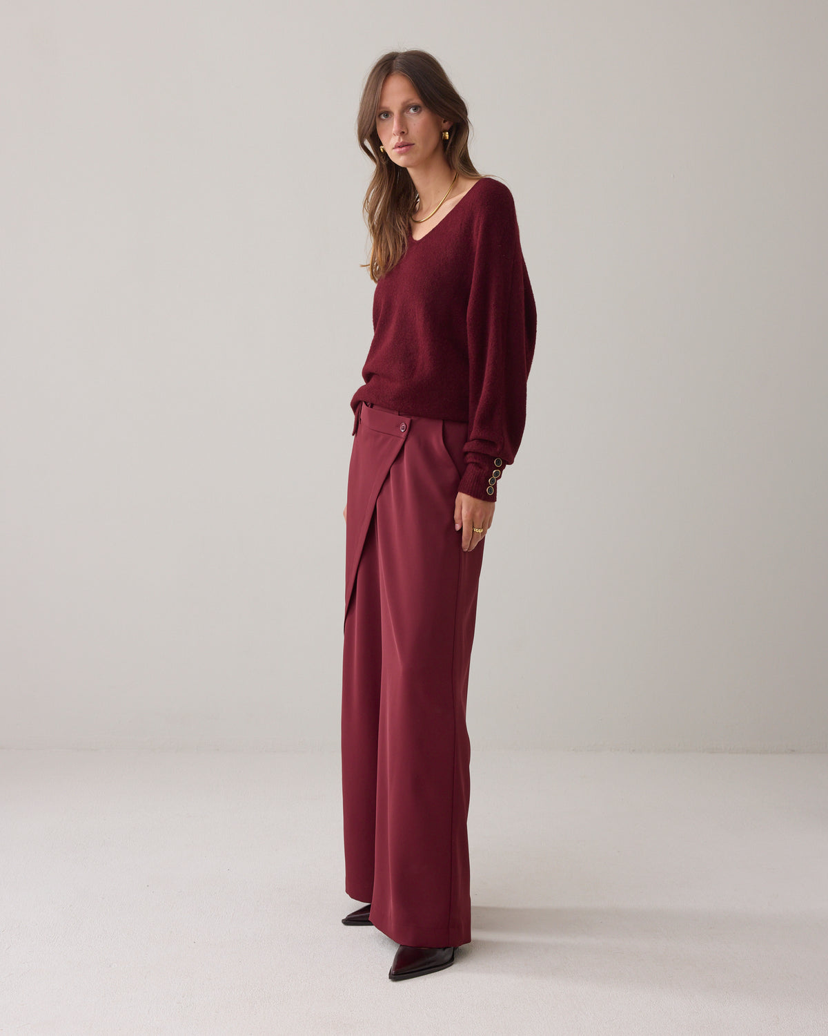 Wrap-Detail Wide Leg Trousers