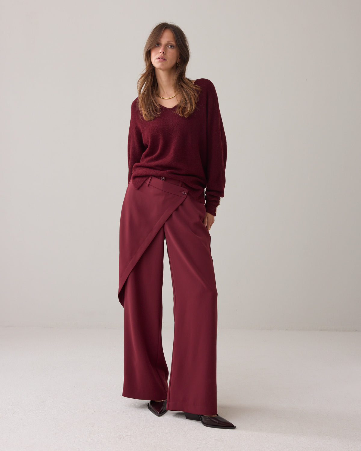 Wrap-Detail Wide Leg Trousers