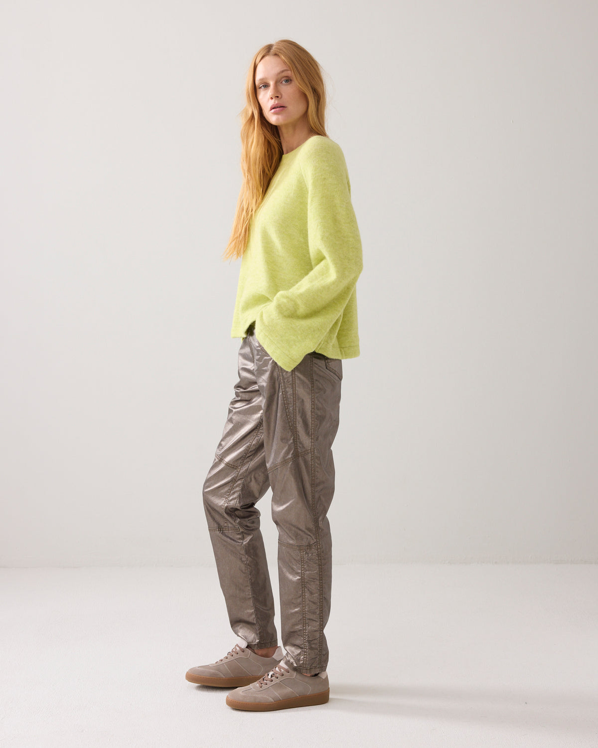 Mid-waist Trousers with Foil Print