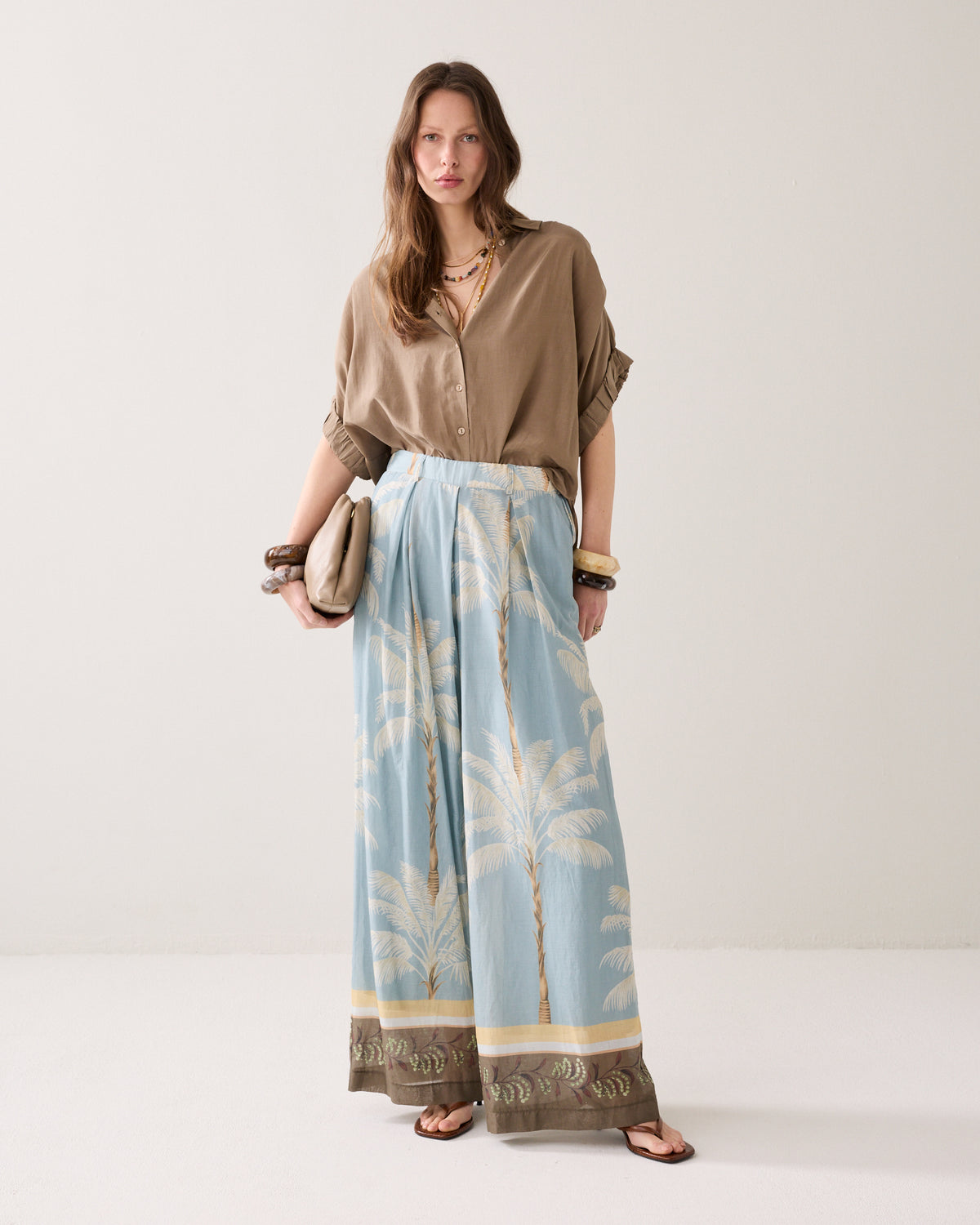 Trousers Palmtree Print Single Border