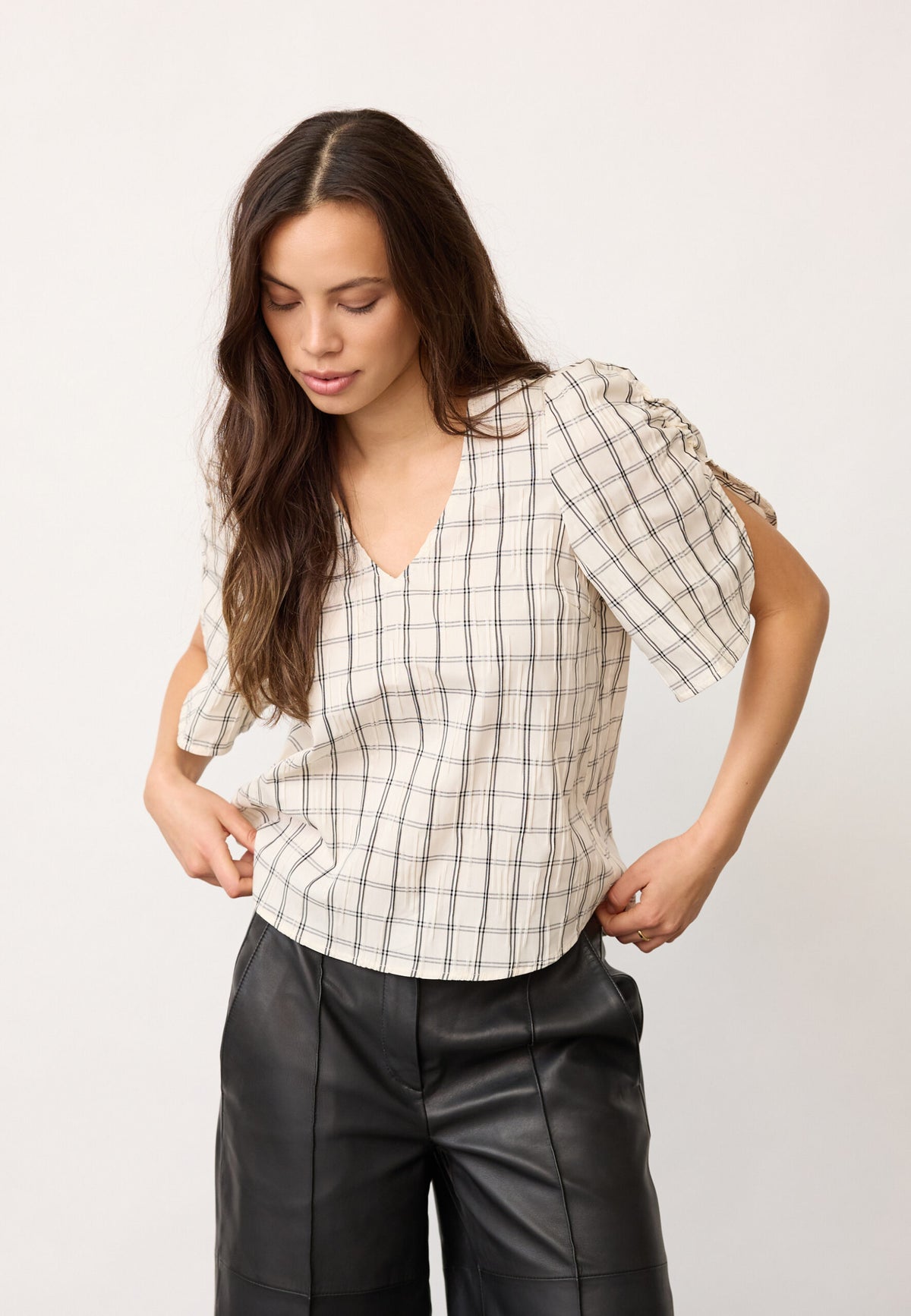 Co'Couture BisoCC Check SS V-Blouse