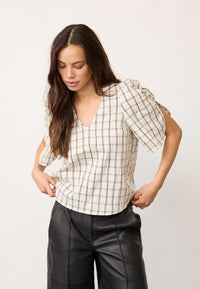 Co'Couture BisoCC Check SS V-Blouse