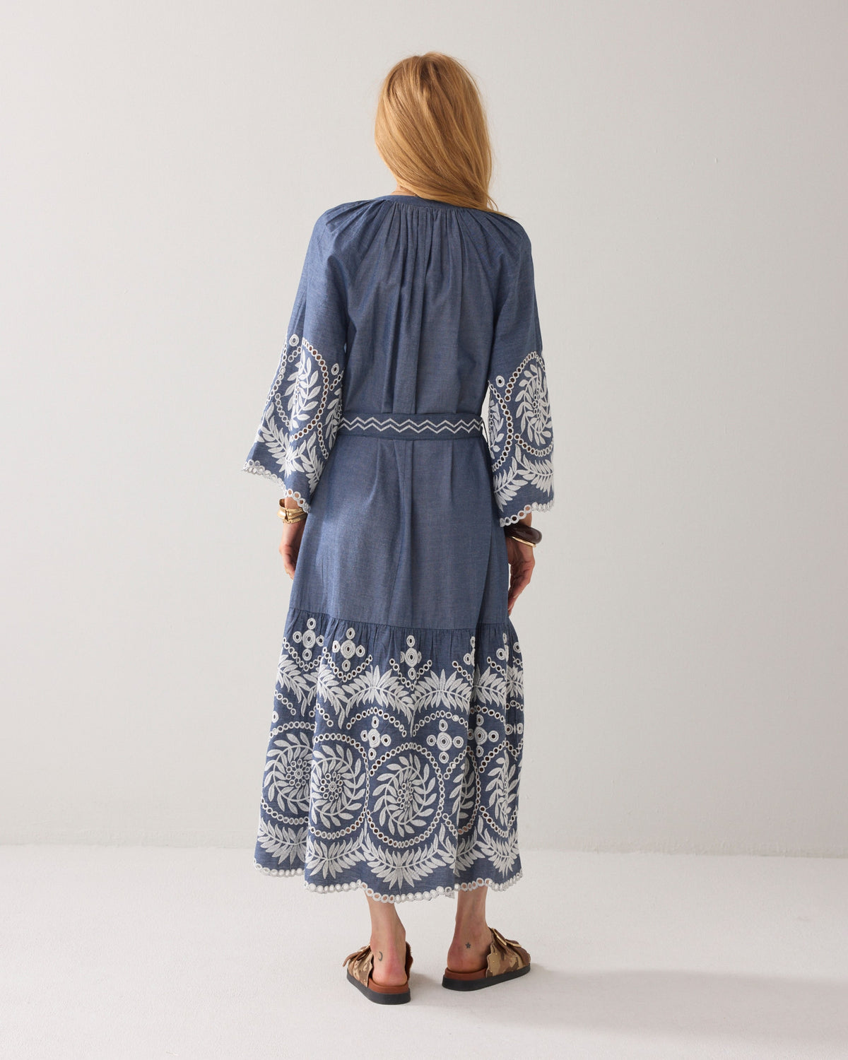 Chambray Dress with Embroidery