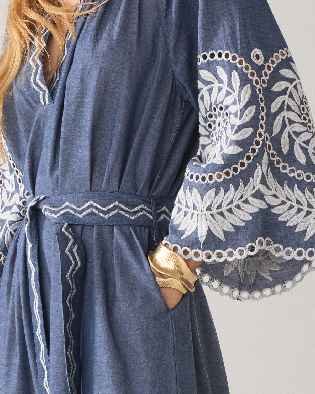 Chambray Dress with Embroidery