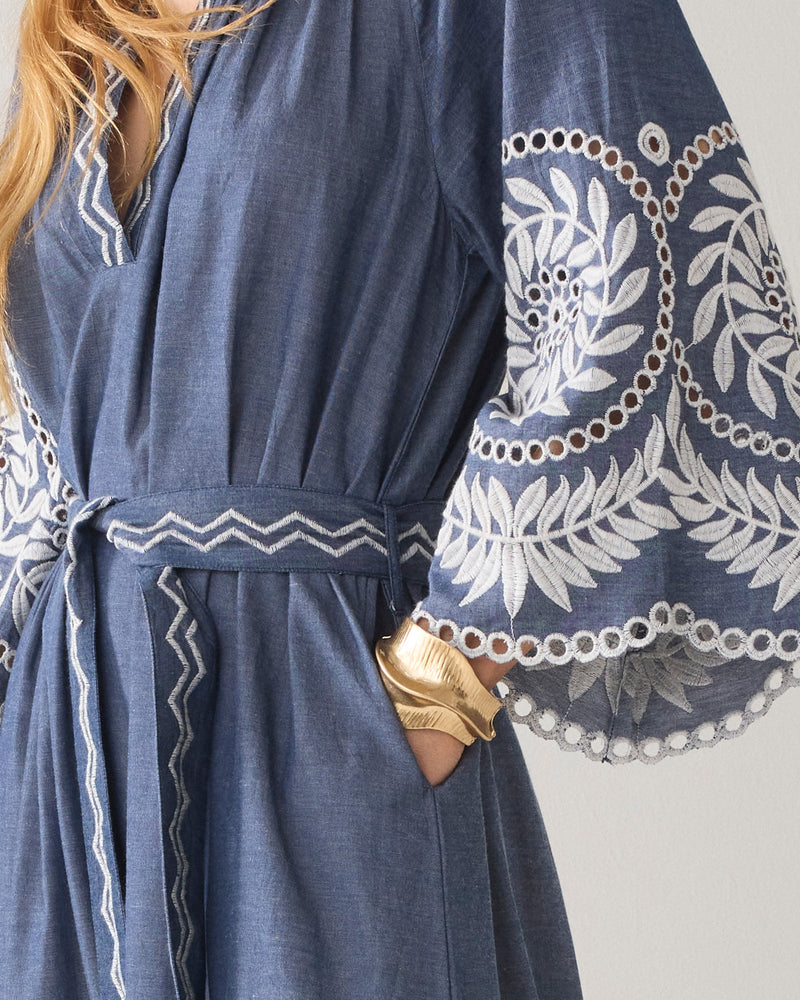 Chambray Dress with Embroidery