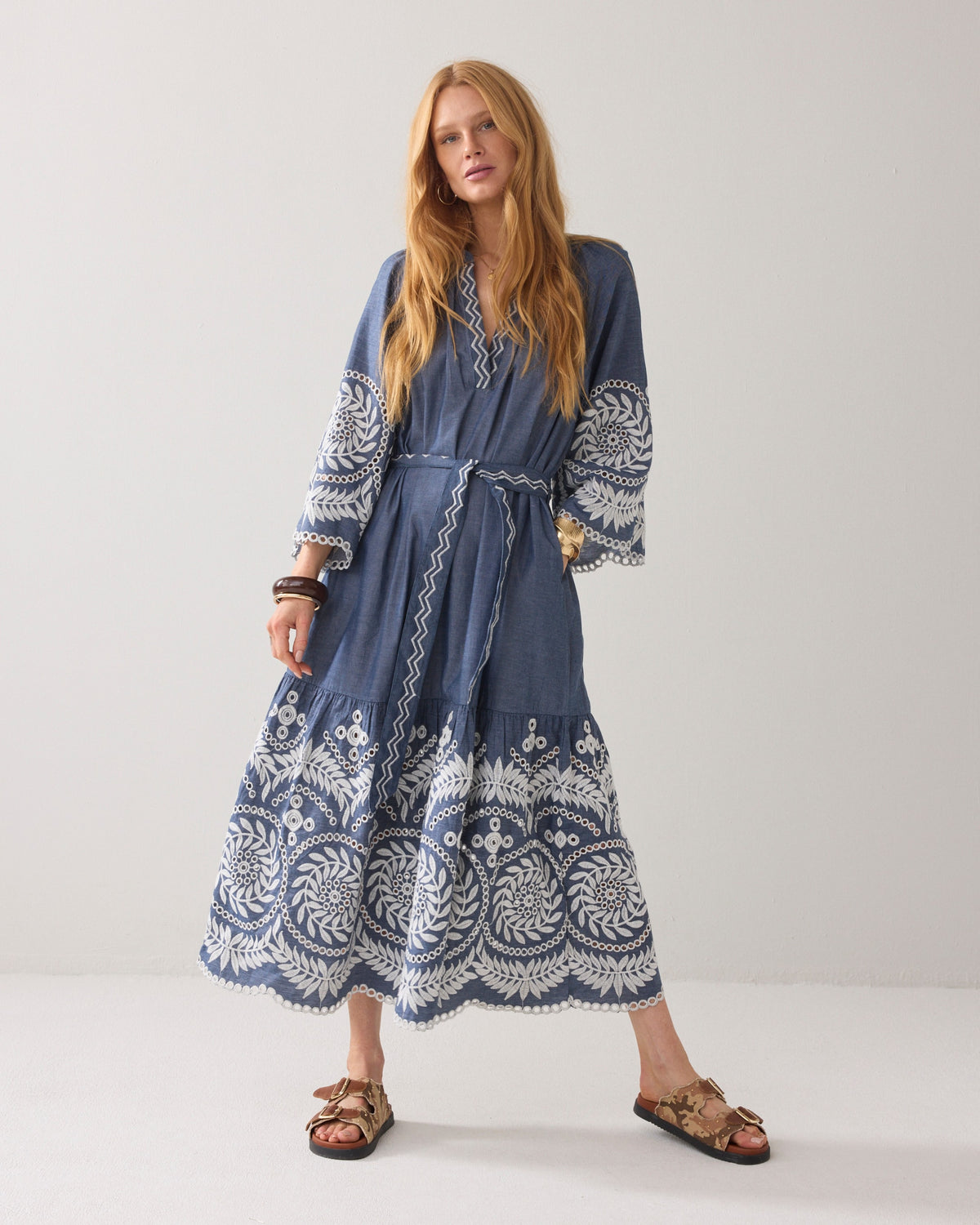 Chambray Dress with Embroidery