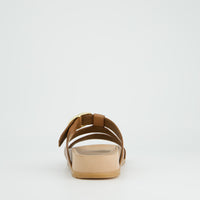 Tan  Leather Buckle Slide Sandals