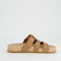 Tan  Leather Buckle Slide Sandals