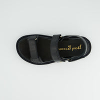 Black Leather Velcro Strap Platform Sandals