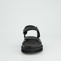 Black Leather Velcro Strap Platform Sandals