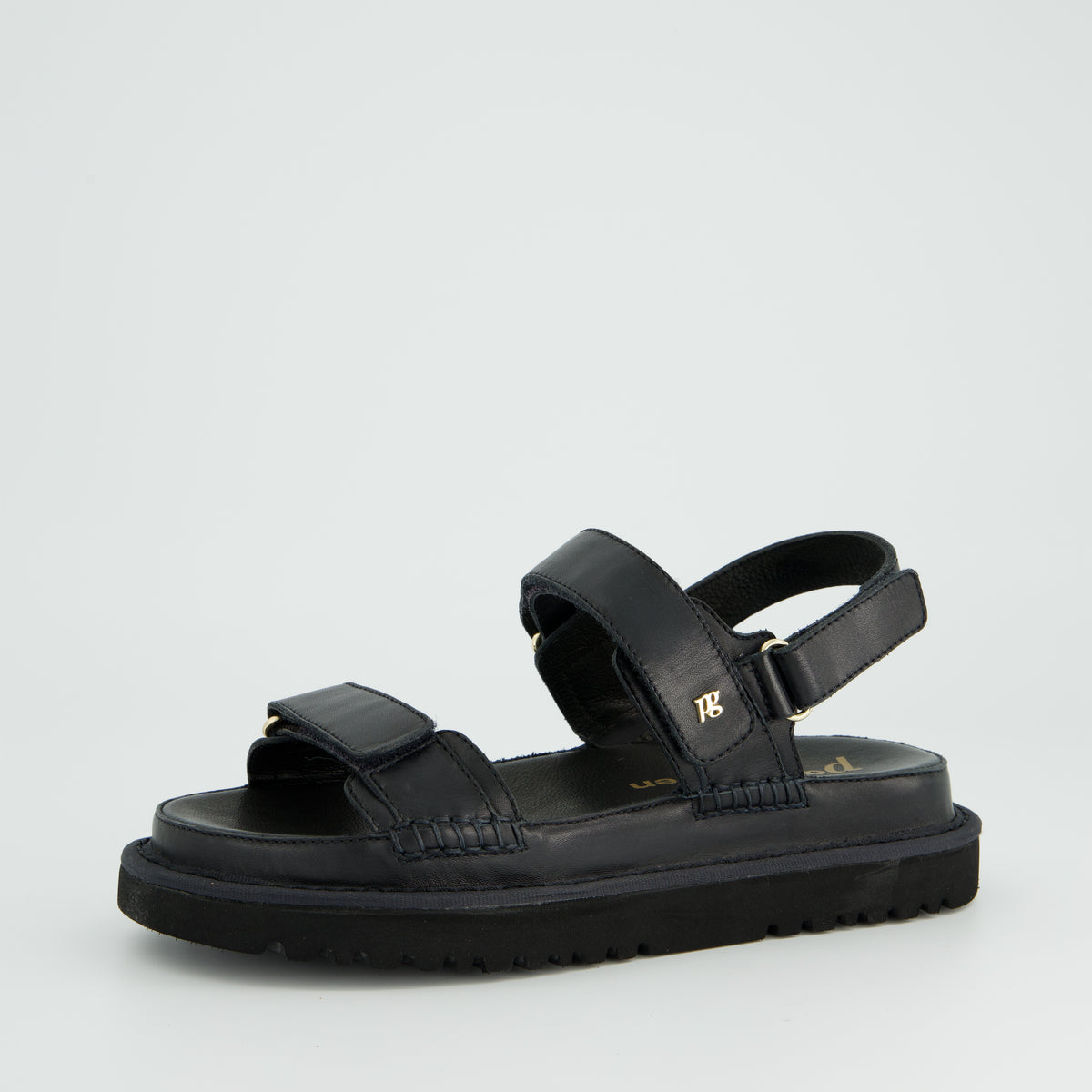Black Leather Velcro Strap Platform Sandals