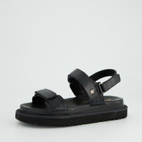 Black Leather Velcro Strap Platform Sandals