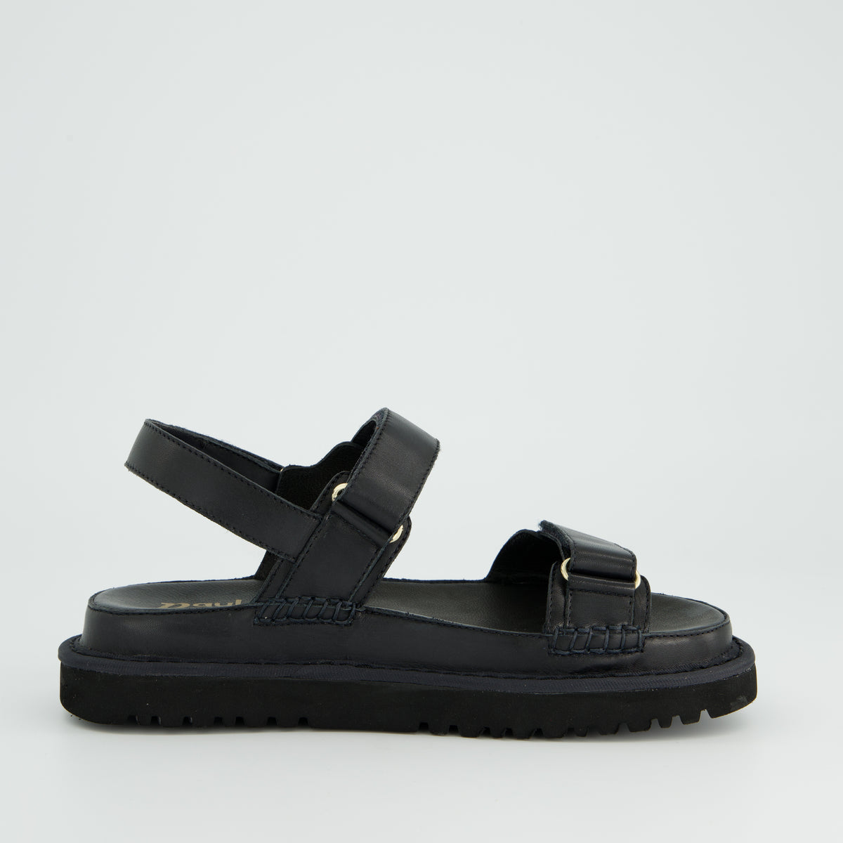 Black Leather Velcro Strap Platform Sandals