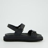 Black Leather Velcro Strap Platform Sandals