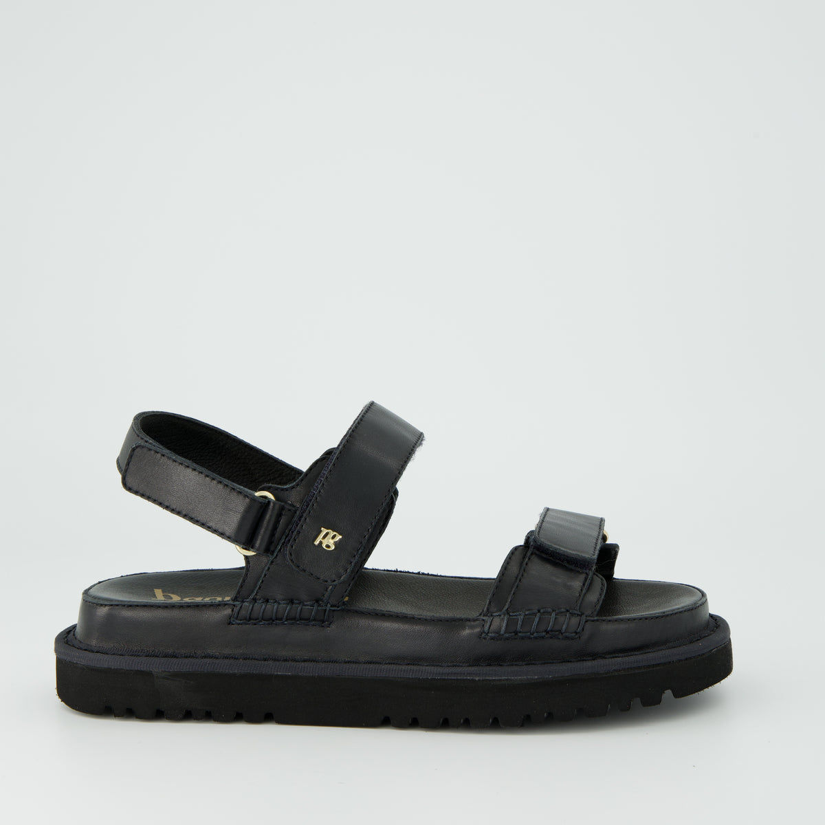 Black Leather Velcro Strap Platform Sandals