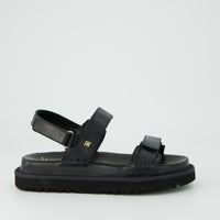 Black Leather Velcro Strap Platform Sandals