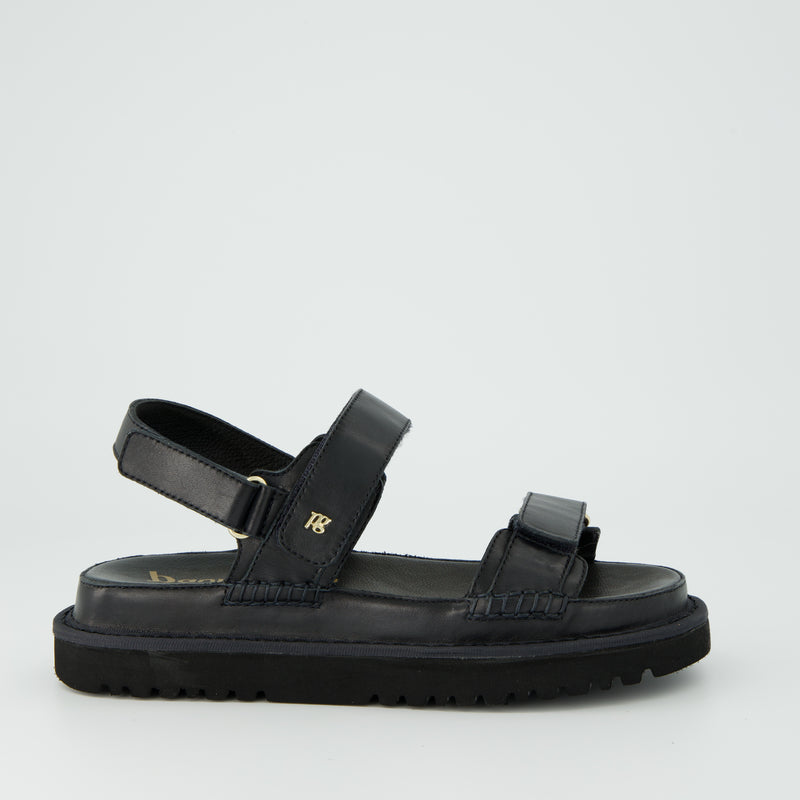 Black Leather Velcro Strap Platform Sandals