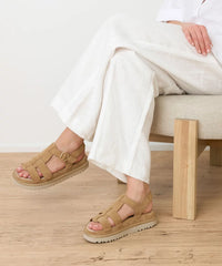 Tan  Leather Buckle Slide Sandals