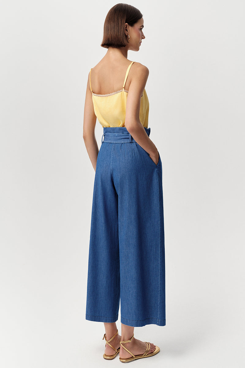 Leroy High-Waisted Tie-Belt Wide-Leg Denim Pants