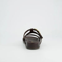 Dark Brown Leather Buckle Slide Sandals