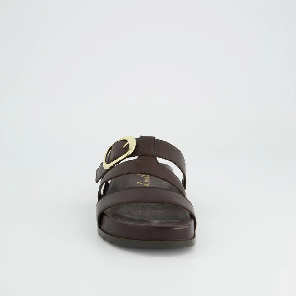 Dark Brown Leather Buckle Slide Sandals