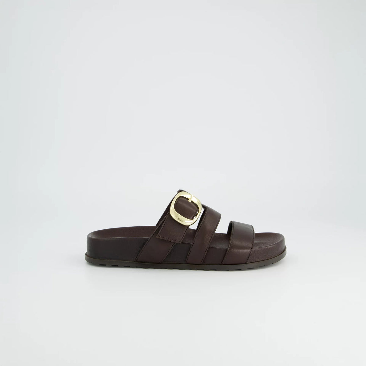 Dark Brown Leather Buckle Slide Sandals