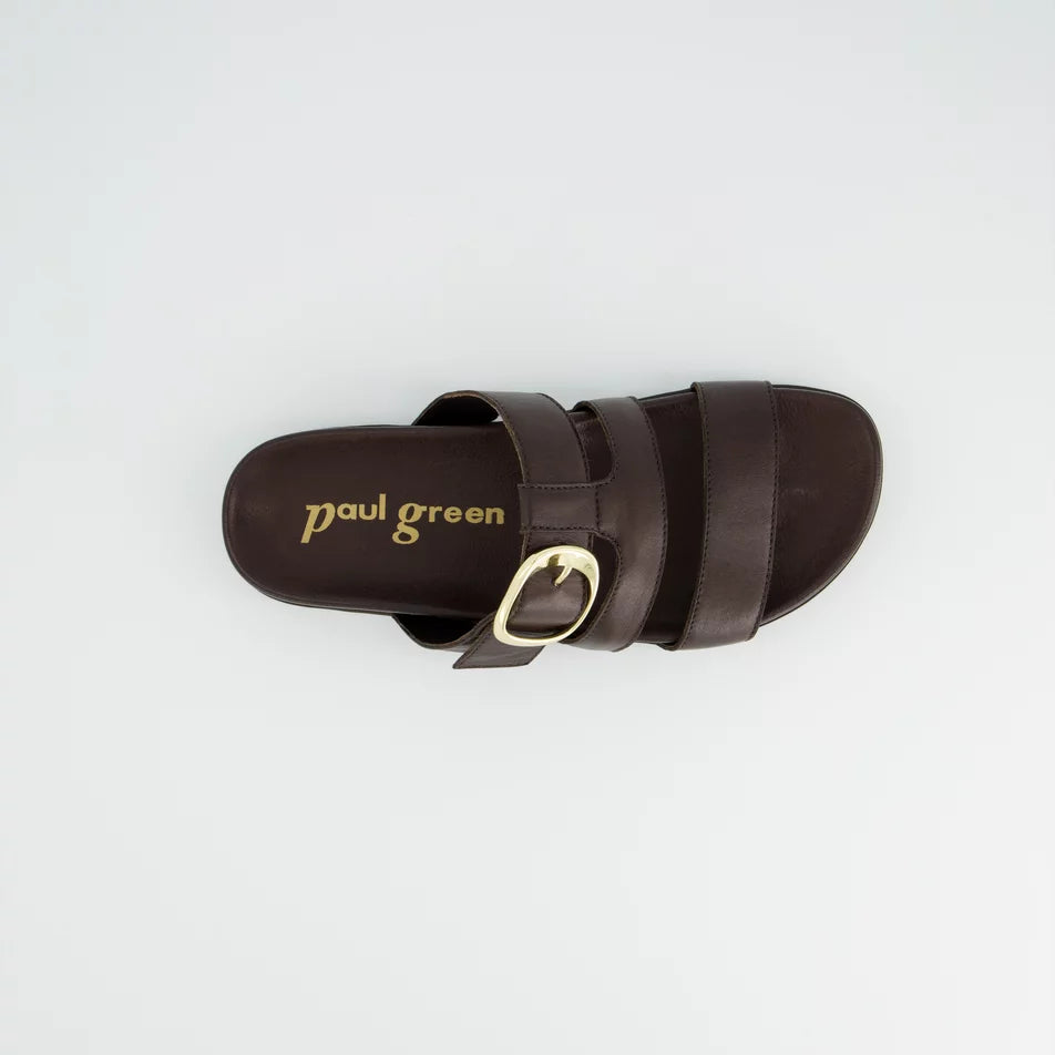 Dark Brown Leather Buckle Slide Sandals