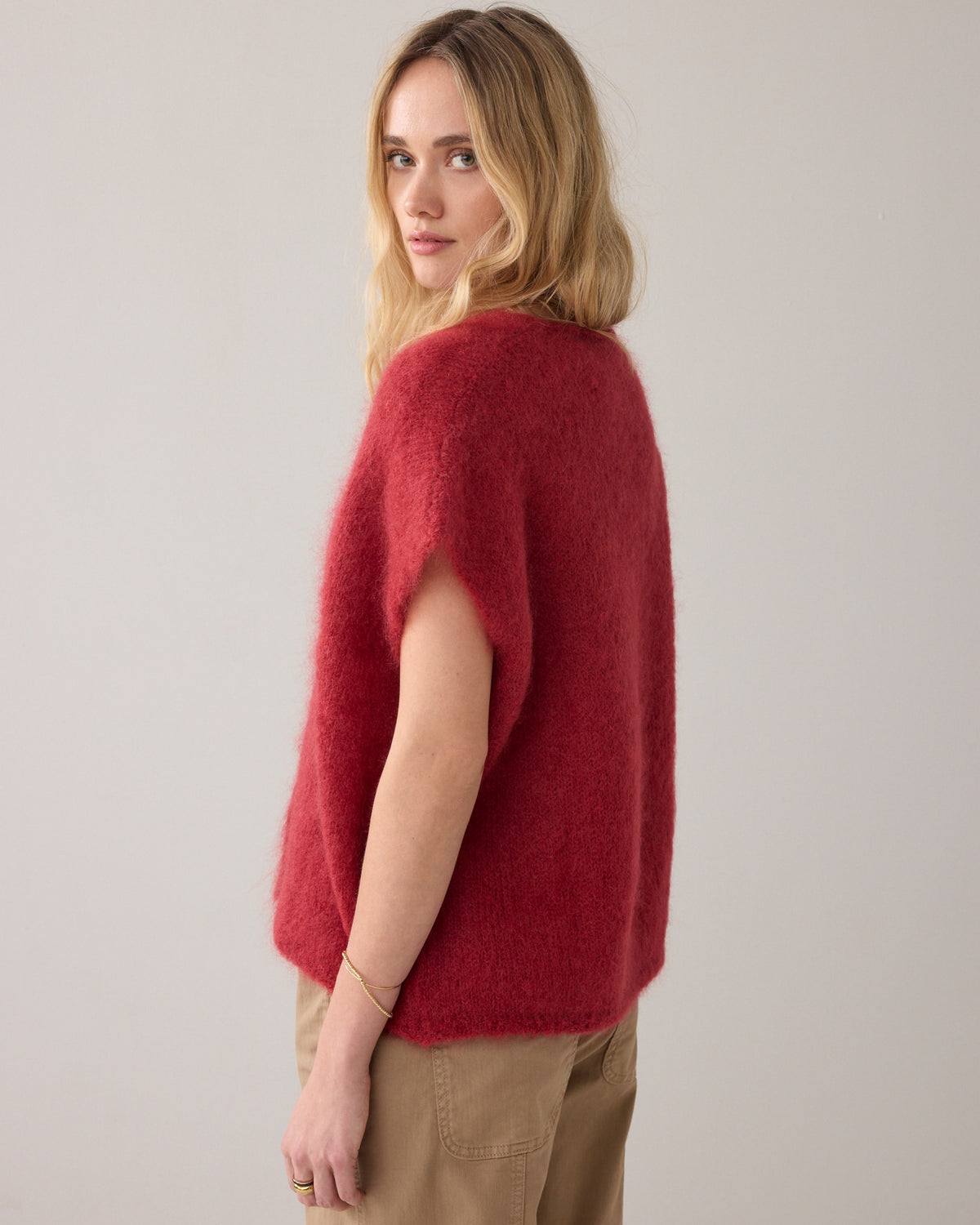 Cardigan Sleevles Mohair Knit