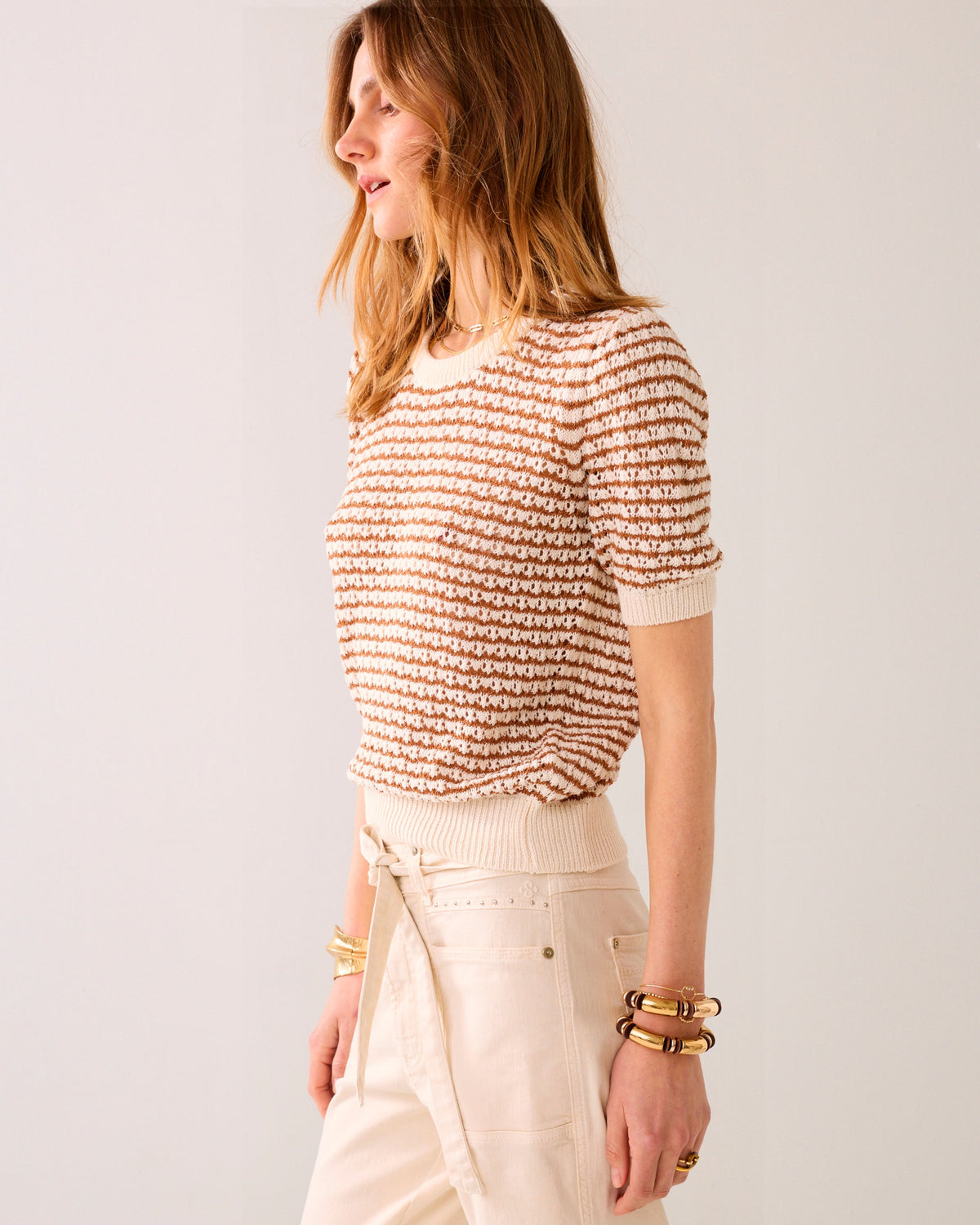 Ajour-knitted Short-Sleeve Jumper