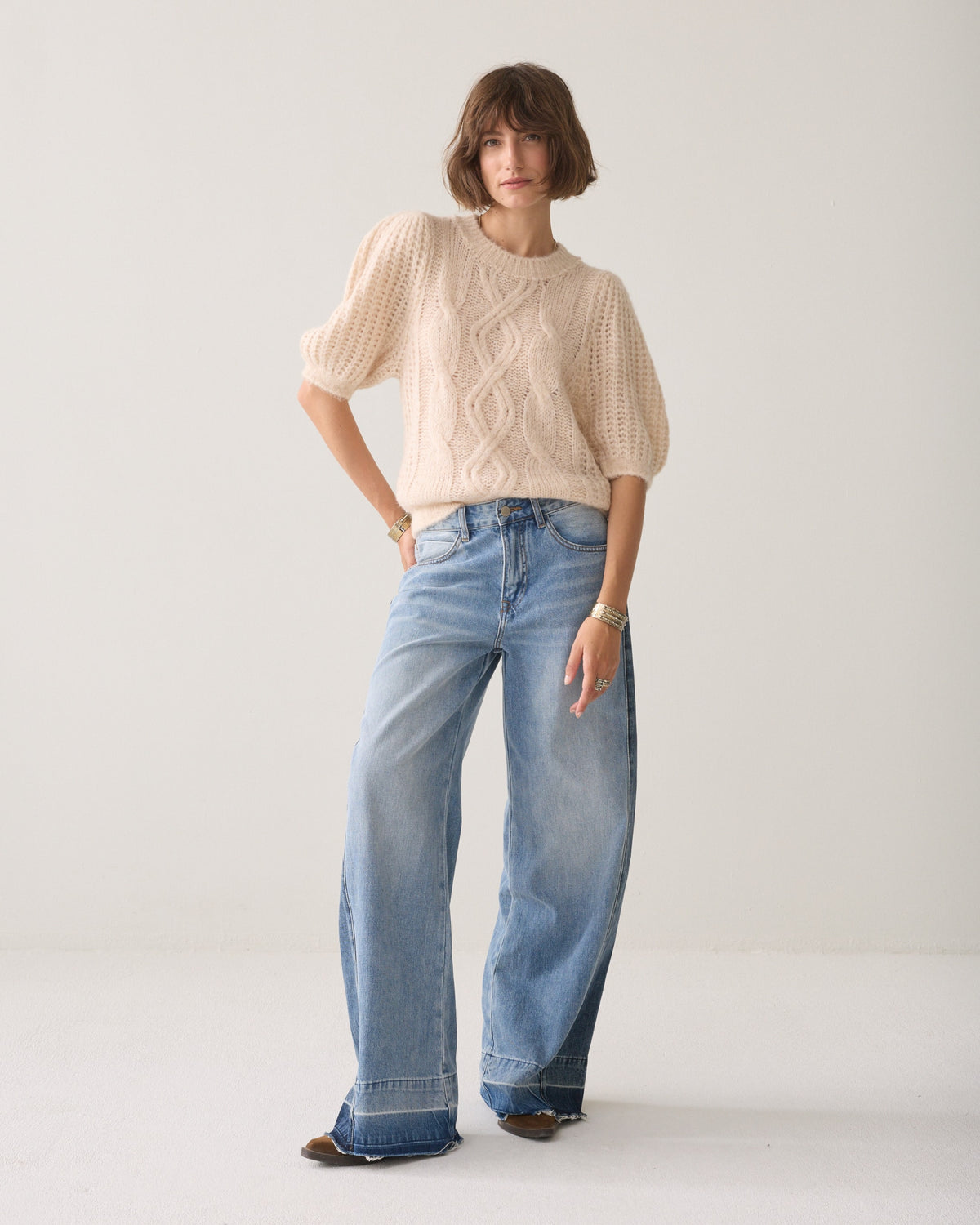 Summum Cable Knit Puff Sleeve Jumper
