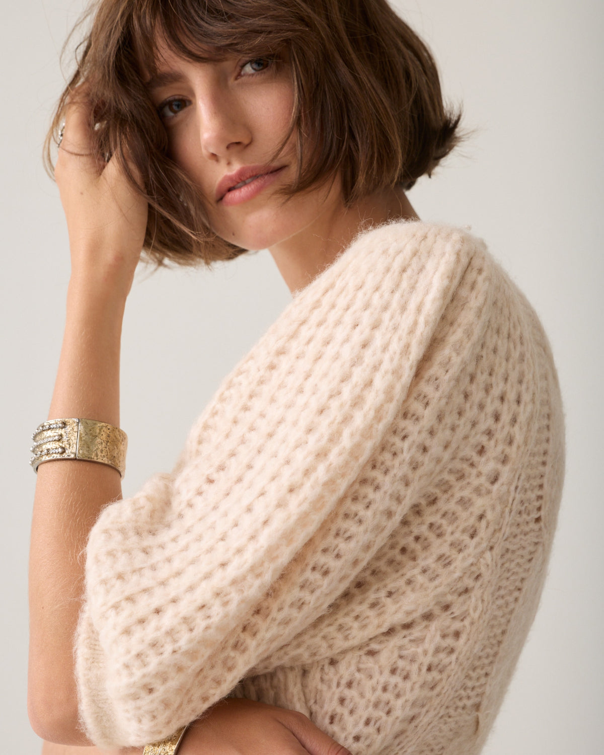Summum Cable Knit Puff Sleeve Jumper