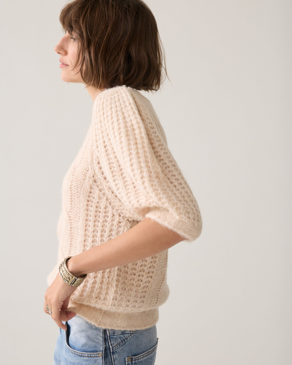 Summum Cable Knit Puff Sleeve Jumper