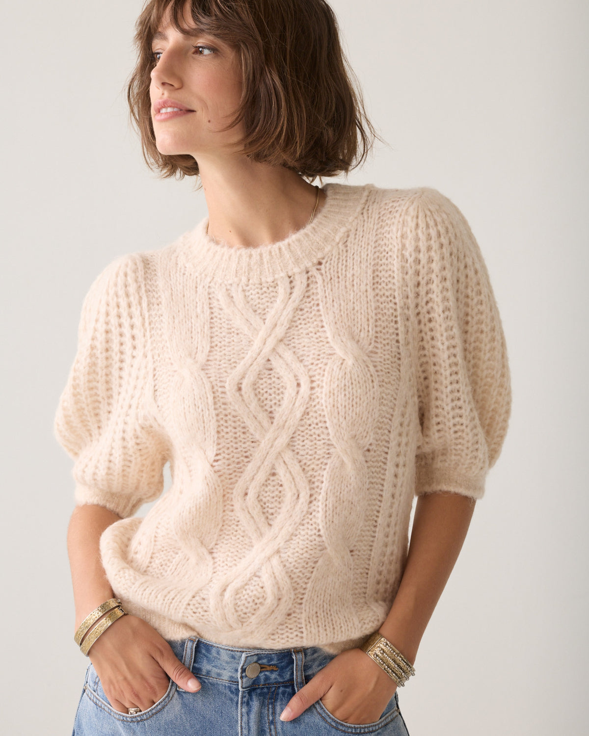 Summum Cable Knit Puff Sleeve Jumper