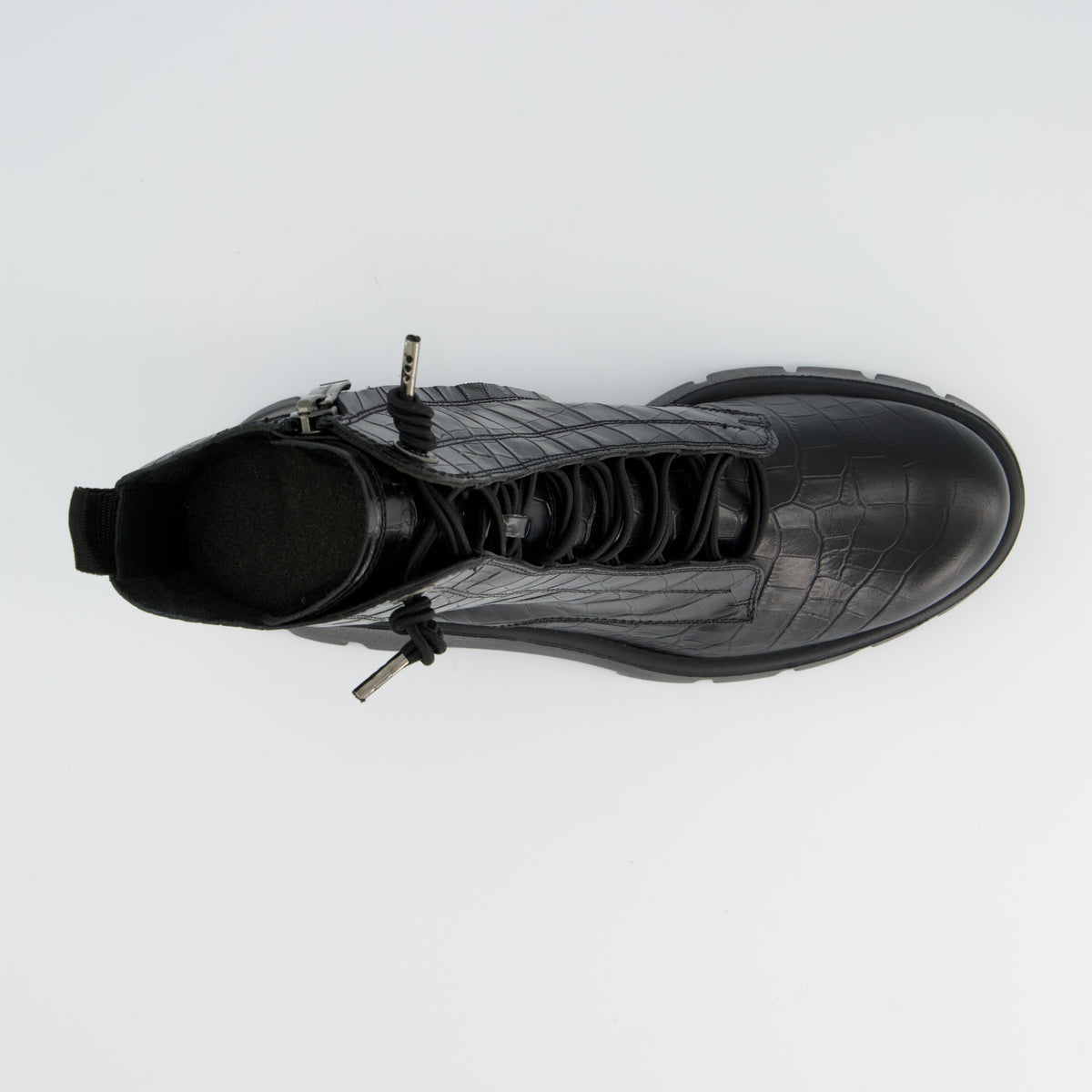 Black Croc-Embossed Combat Boot