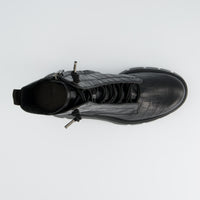 Black Croc-Embossed Combat Boot
