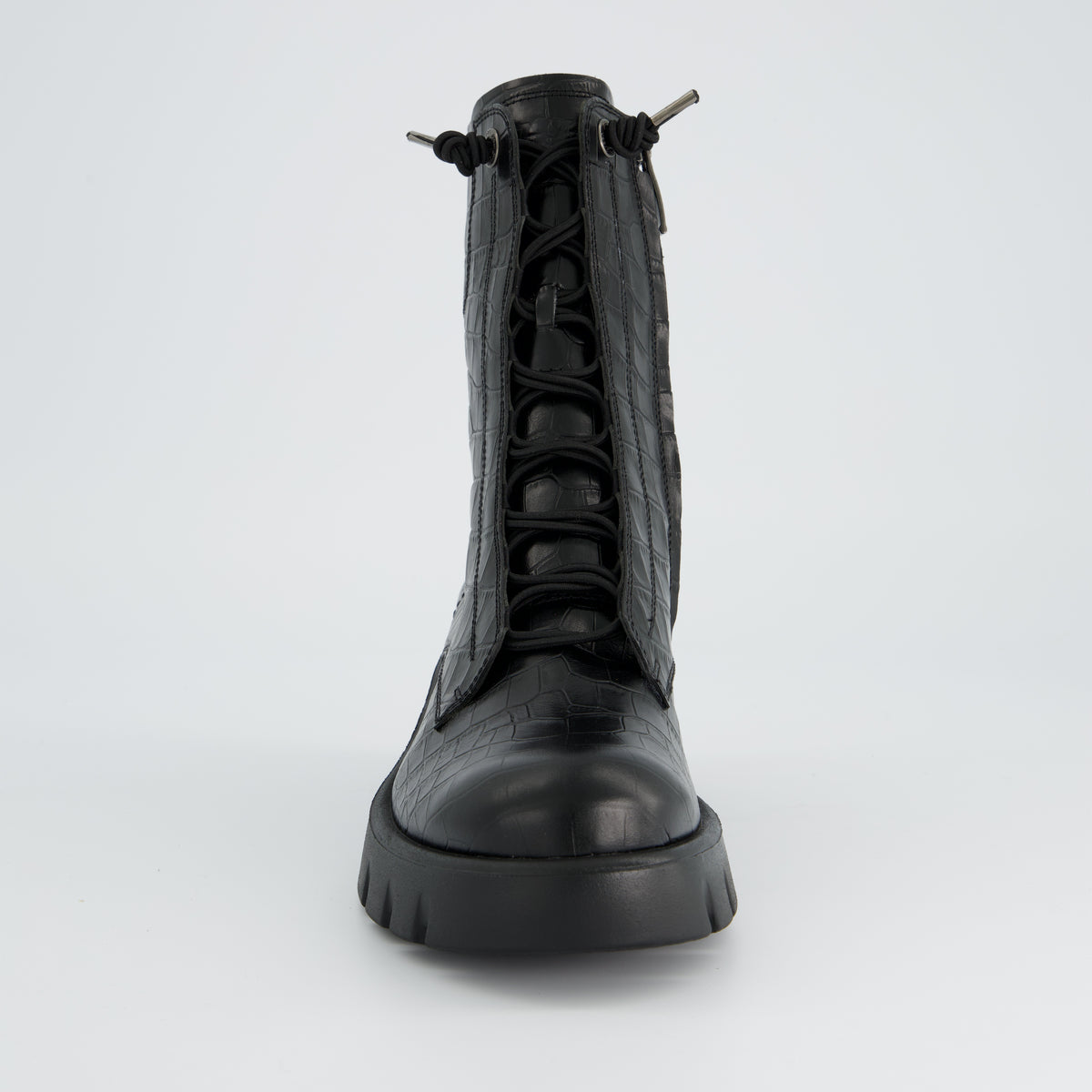 Black Croc-Embossed Combat Boot