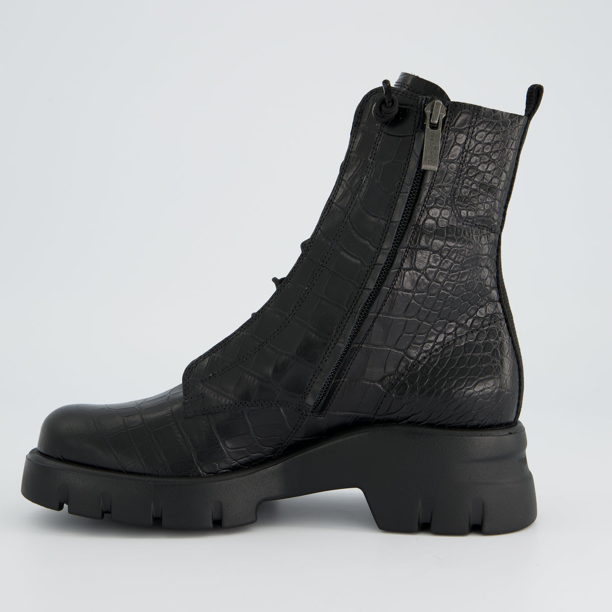 Black Croc-Embossed Combat Boot
