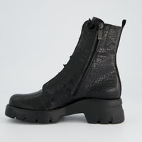 Black Croc-Embossed Combat Boot