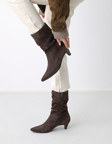Chocolate Brown Suede Slouch Mid-Calf Boots