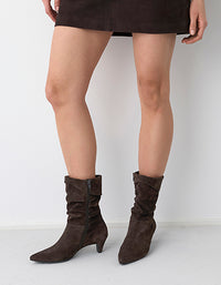 Chocolate Brown Suede Slouch Mid-Calf Boots