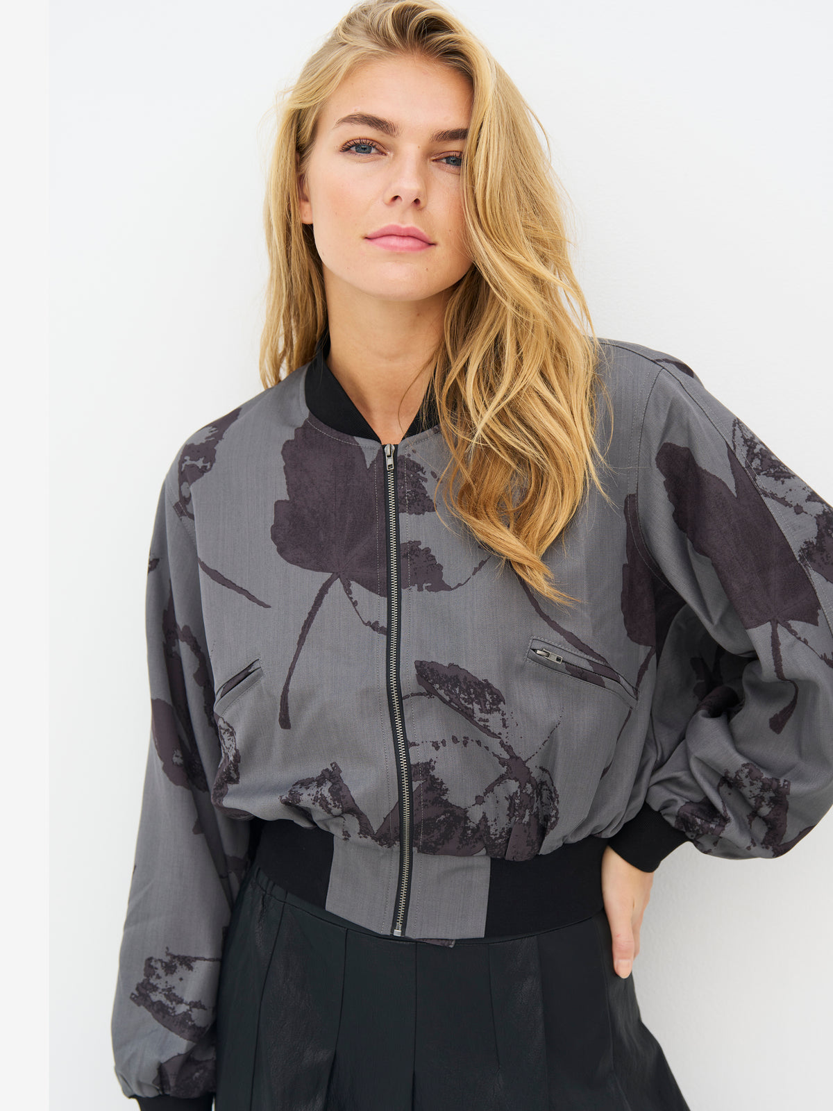 NÜ Denmark Grey Floral Bomber Jacket