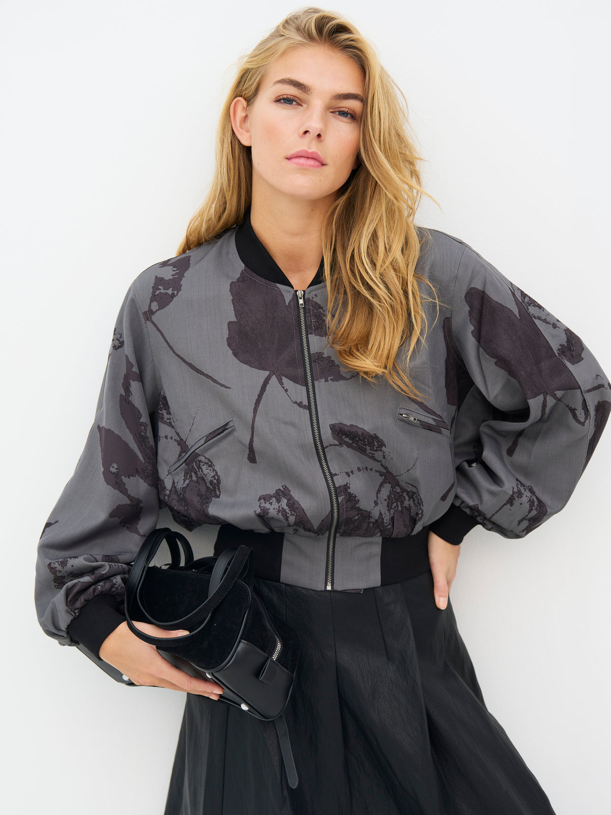 NÜ Denmark Grey Floral Bomber Jacket
