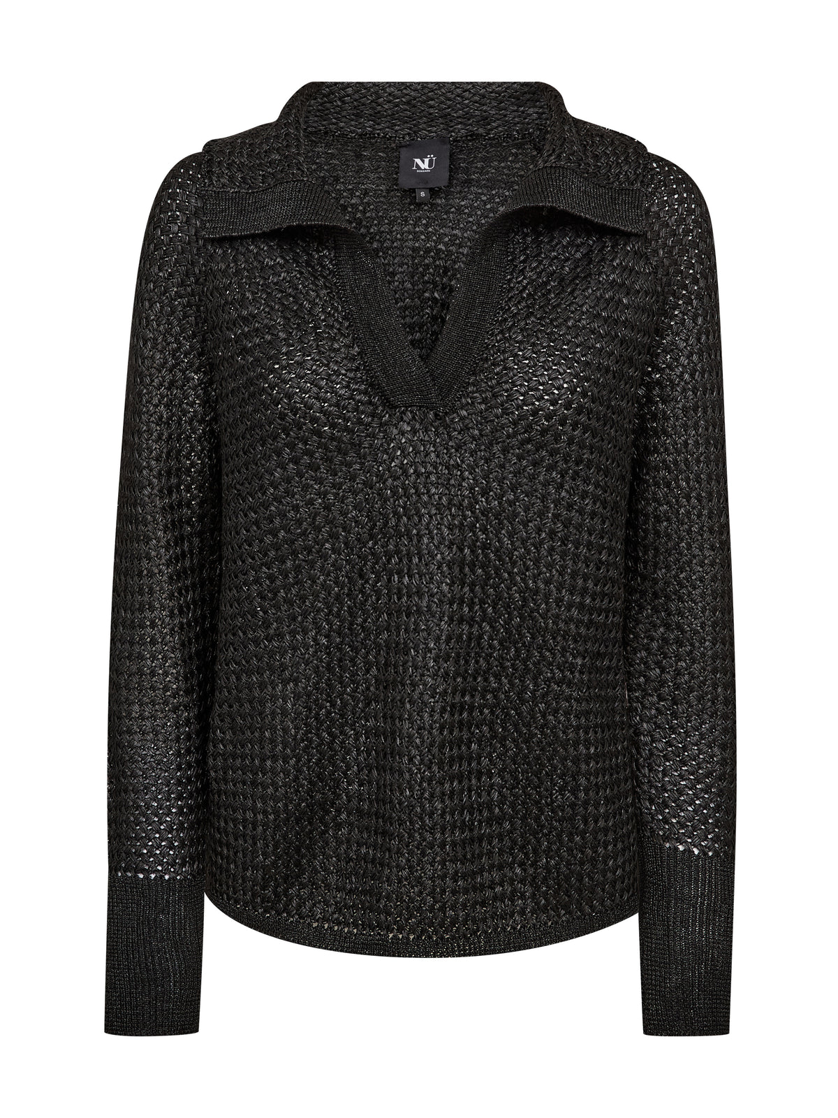 NÜ Denmark Black Open-Knit Polo Jumper
